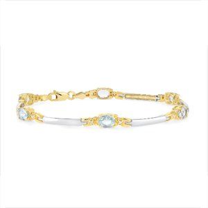 Diamond and Aquamarine Two-Tone 14K Gold Bracelet
